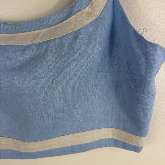 Avec Les Filles Linen‎ Blend Crop Top Blue Tank Sleeveless Size M Spring Summer - Picture 4 of 12